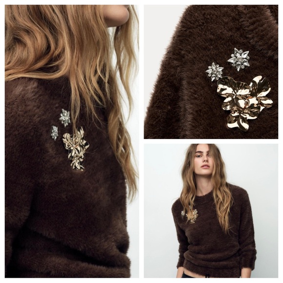 Zara Sweaters - Zara Embellished Fuzzy Sweater
